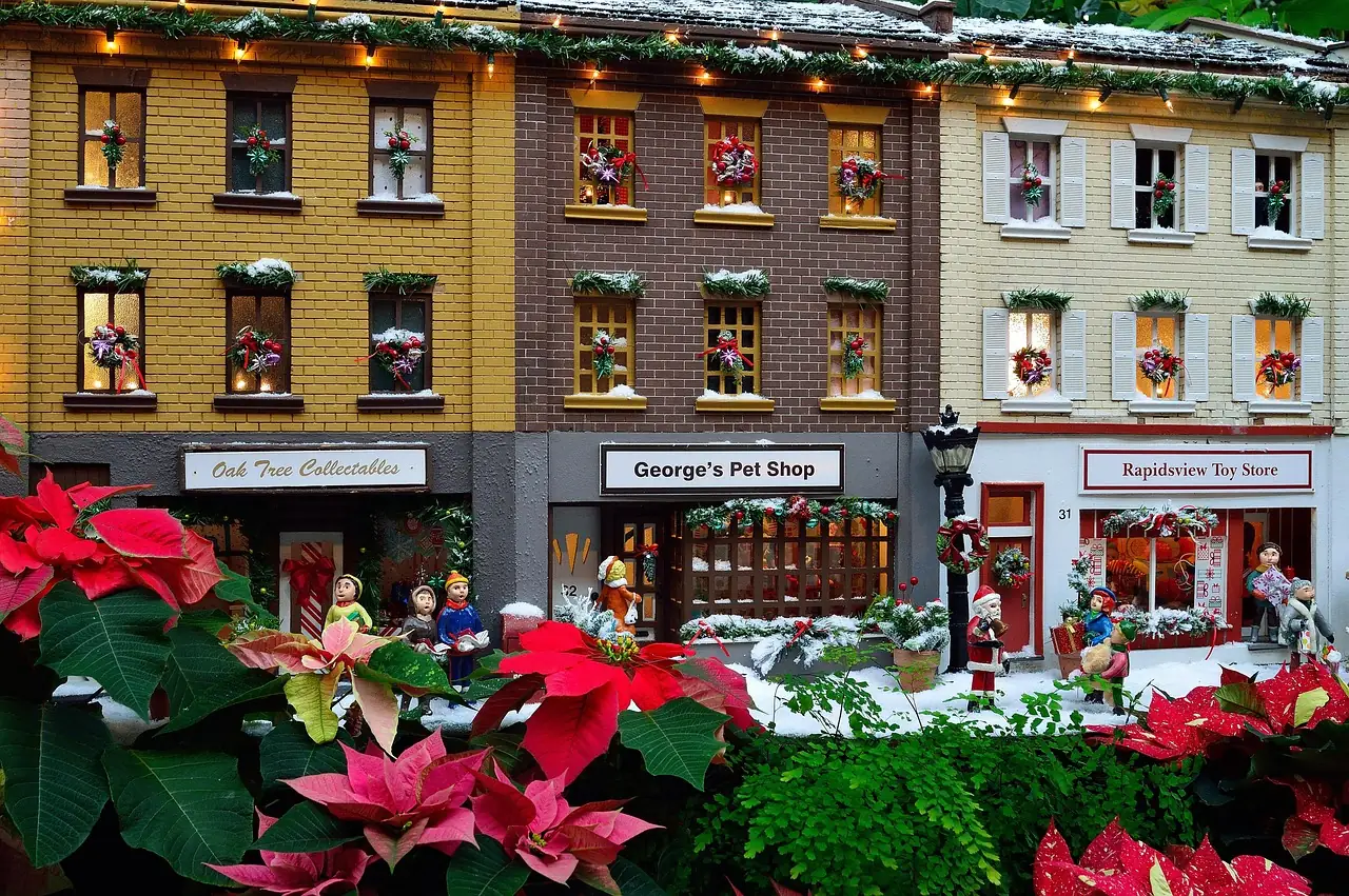 Petits commerces décorés pour les Fêtes