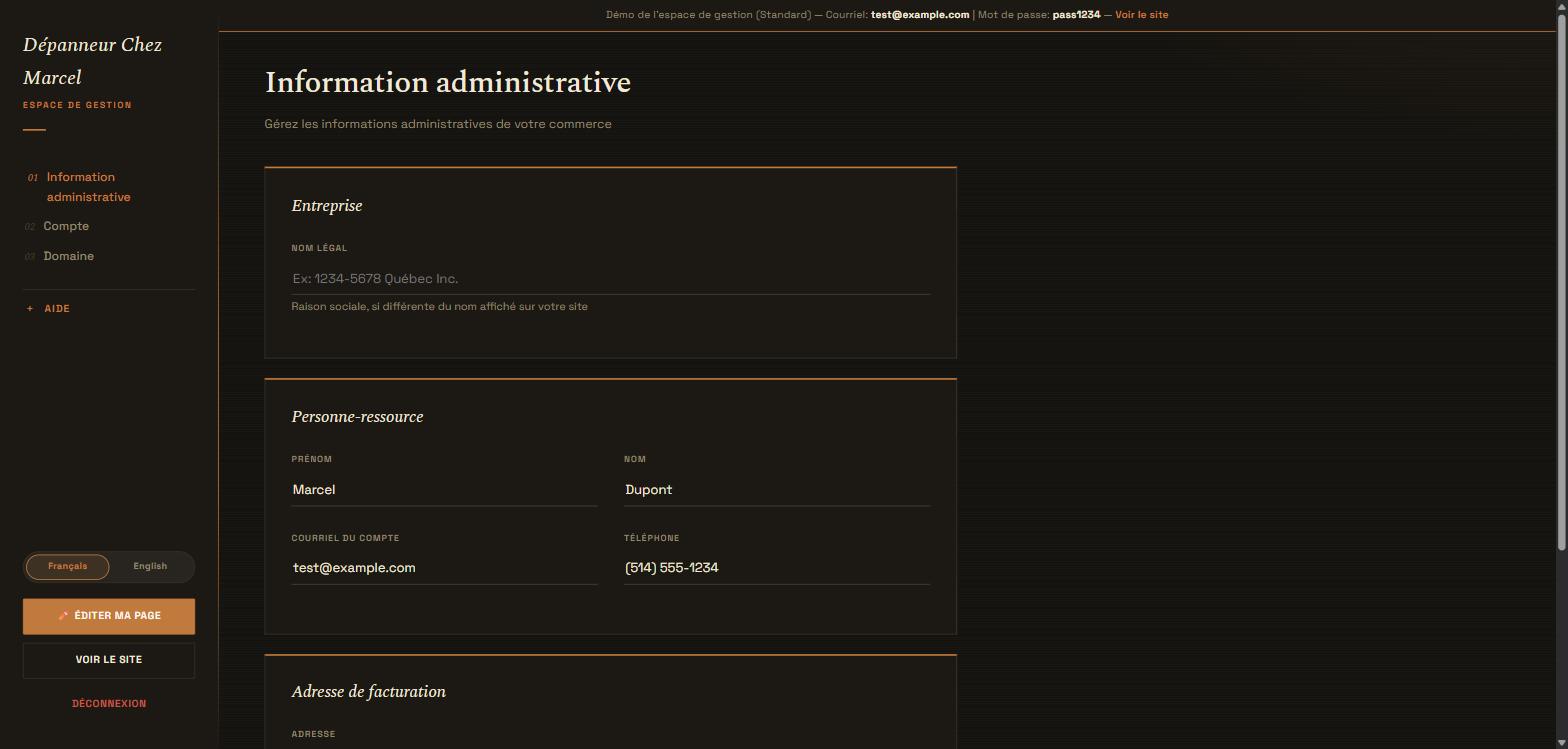 Espace de gestion Standard